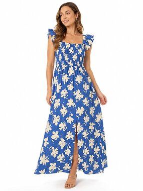 NWT Ashley & Sage Blue Floral Smocked Maxi Dress M